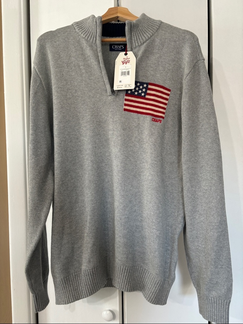 NWT chaps quarter zip American flag sweater